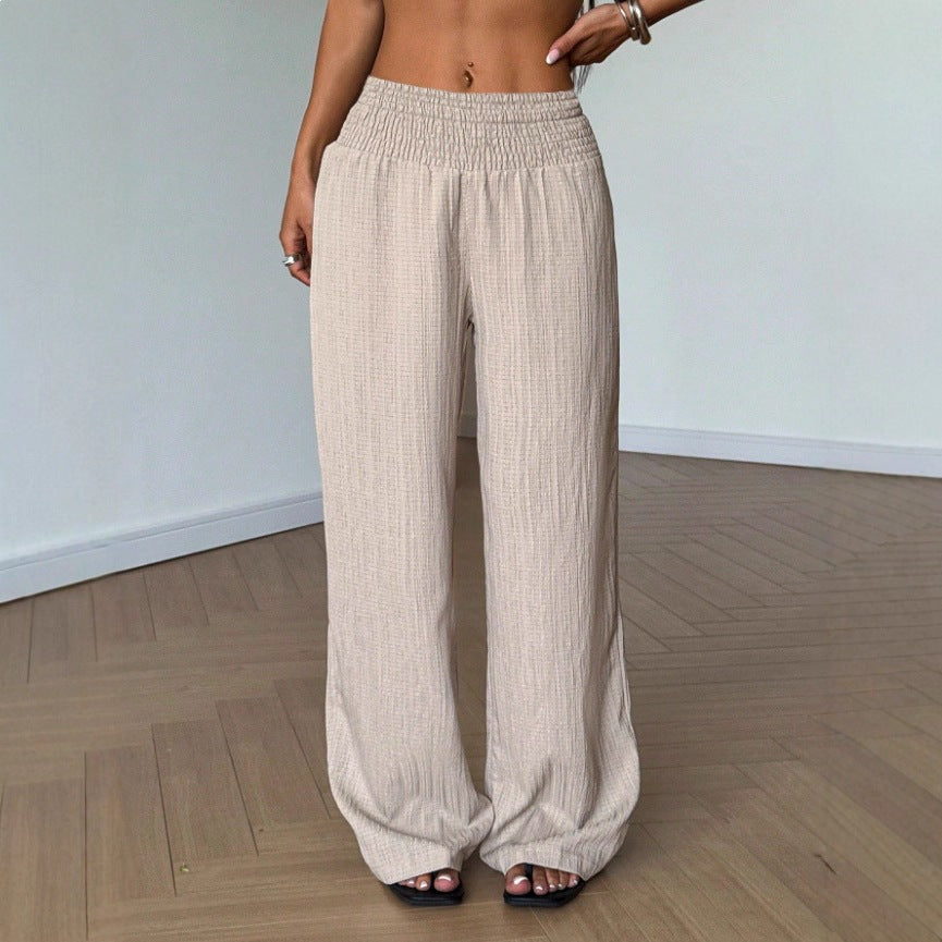 Européen et américain-style Versatile Solid-color Elastic-waist Vacation Wear