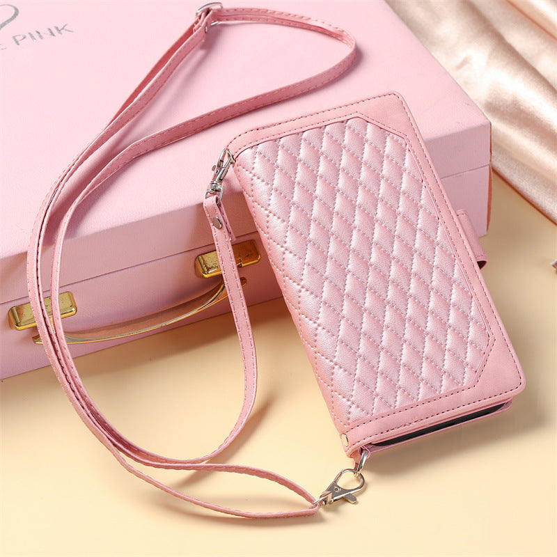Crossbody Plaid Multi-fonctionnel Zipper Bag Étui de téléphone mobile