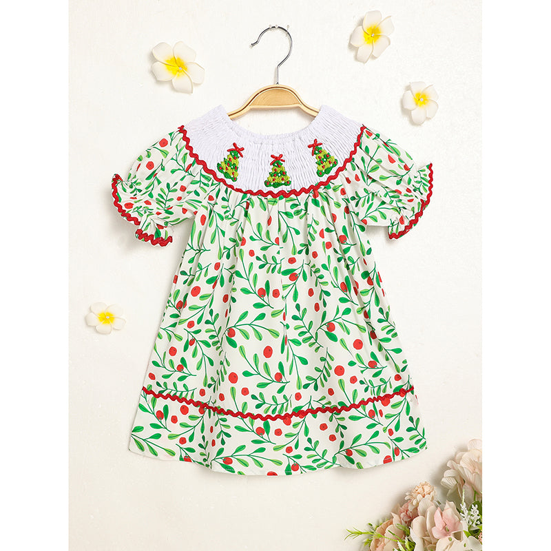 Bébé enfant Bébé Filles Robe de Noël Manche courte Arbre de Noël Brodé Plaid Ca