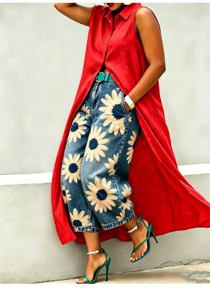 Pantalons à jambes larges en polyester