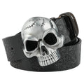 Ceinture en cuir avec tête de fantôme embossée et boucle de crâne lisse