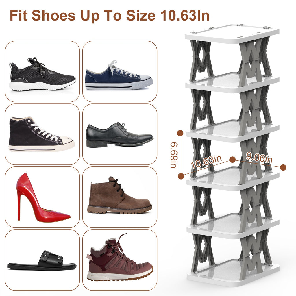 6 Tier pliable Shoe Rack Vertical Shoe Organizer Narrow Shoe Rack pour petits espaces Espace