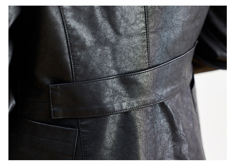 Manteau de cuir mi-long pour femme Printemps et automne
