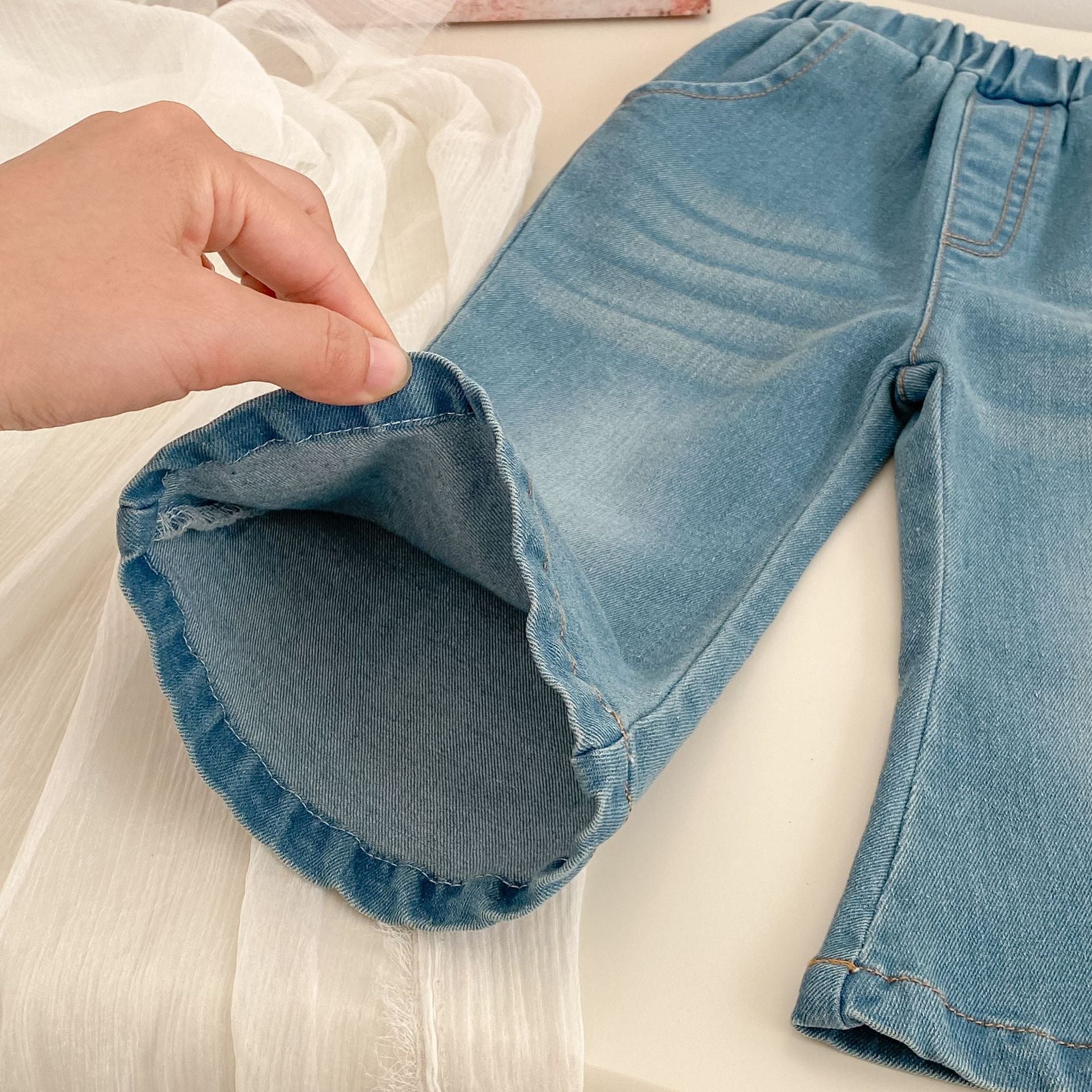 Bébés Style coréen Denim de couleur solide Jeans Versatile Pantalon enfant