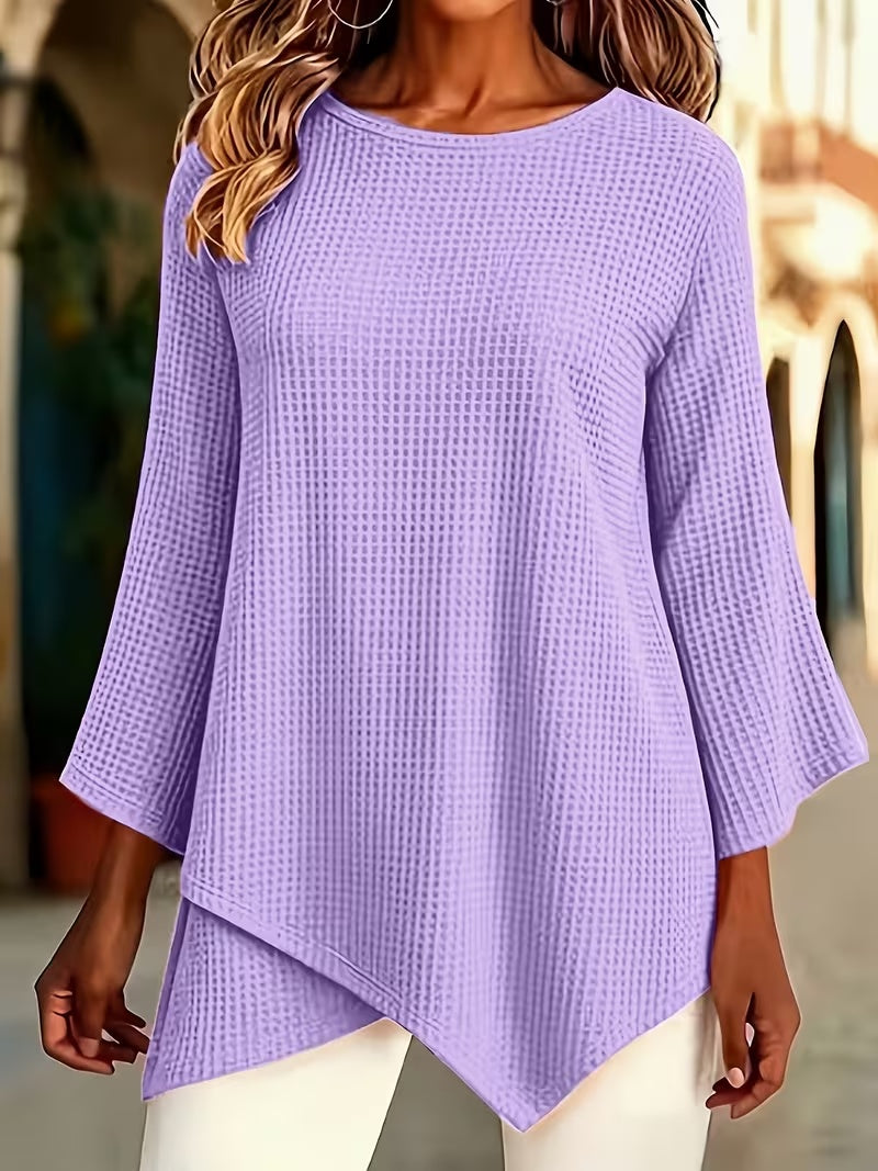 Blouse à gaufres à manches courtes pour femmes avec style élégant