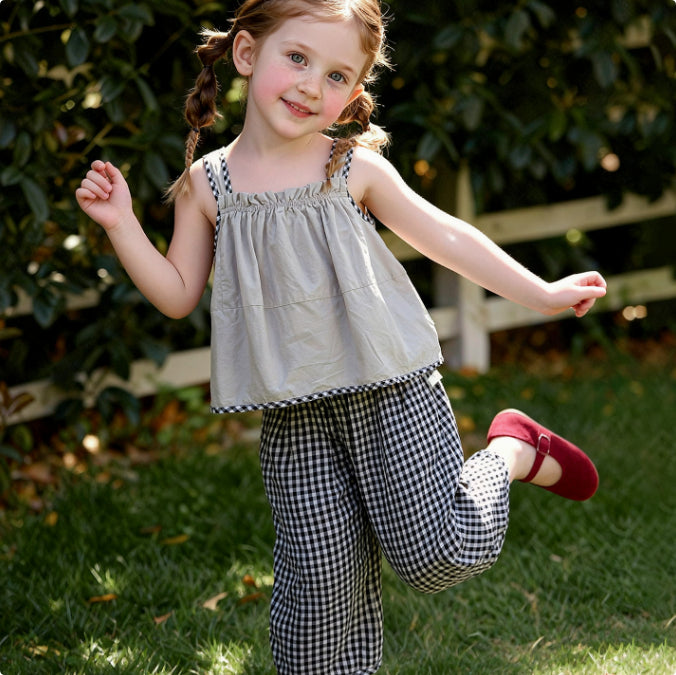 Filles Plaid Suspender Top et Bloomer Pantalons Deux-Piece Set