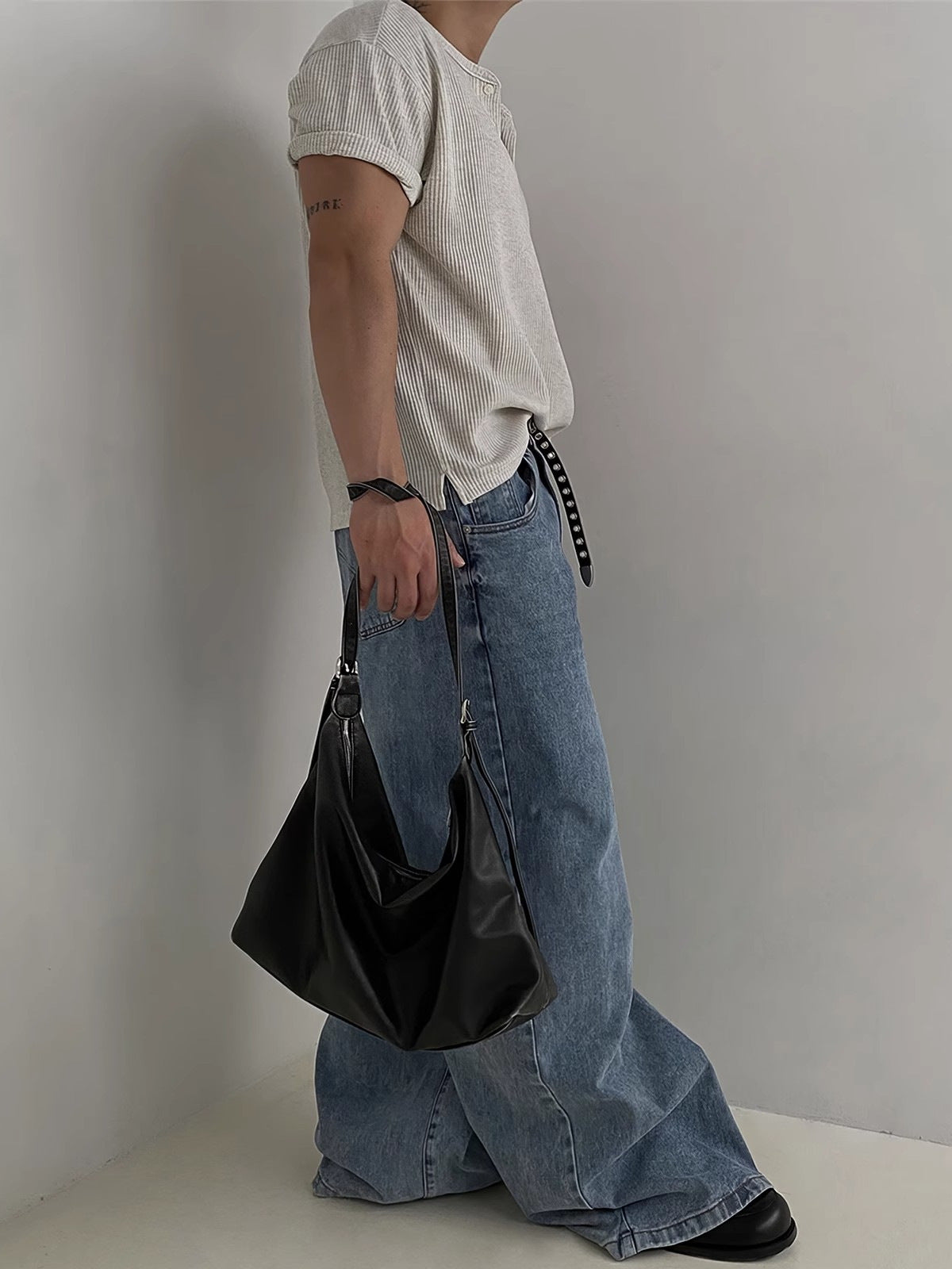 Henry Collar Waffled T-shirt à manches courtes Style américain d'été pour hommes Base simple Top Lig