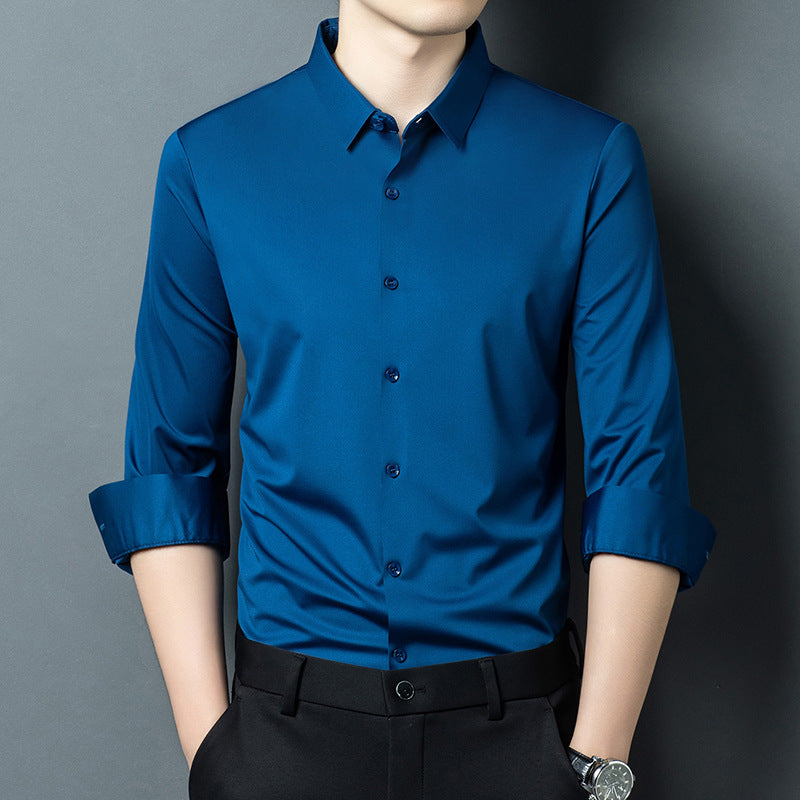 Chemise Homme manches longues Printemps Automne mince Affaires Casual Couleur solide Polyester Chemise Loo