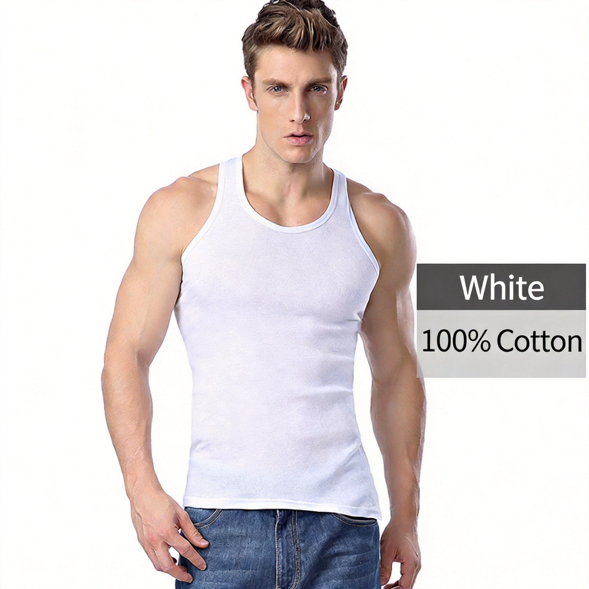 Longsha Vest Homme Cotton d'été Jeunes Slim Base Respirante Solide Couleur Fitne Sport Homme