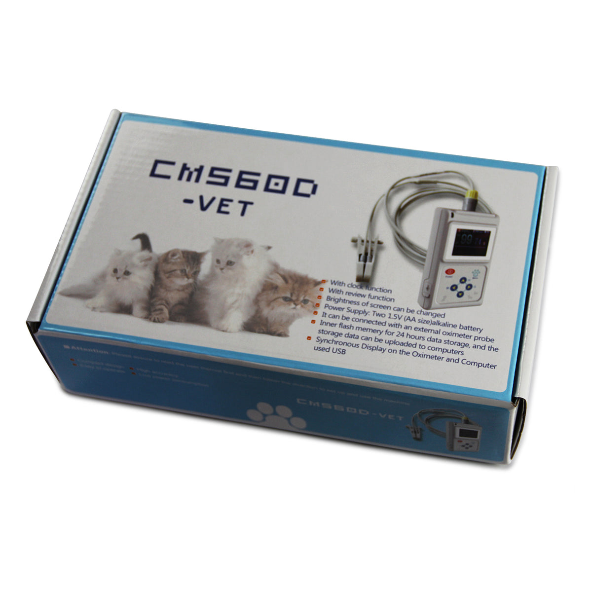 FEP Vétérinaire Oximètre pulseur SPO2 Moniteur de taux d'impulsions Tongue d'oreille Sonde PC SW