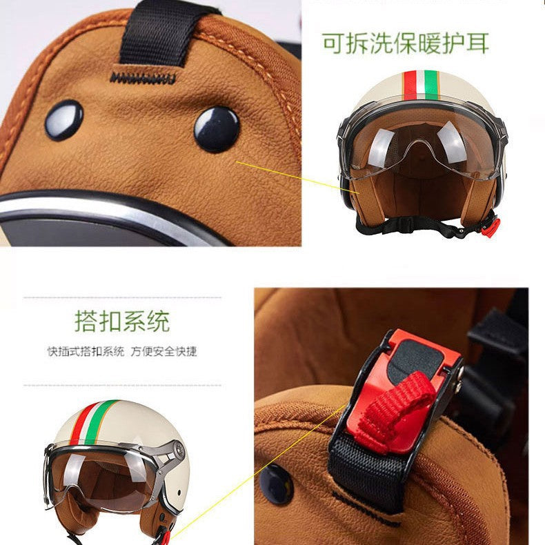Casque de moto électrique imprimé à demi-couvert pour femmes