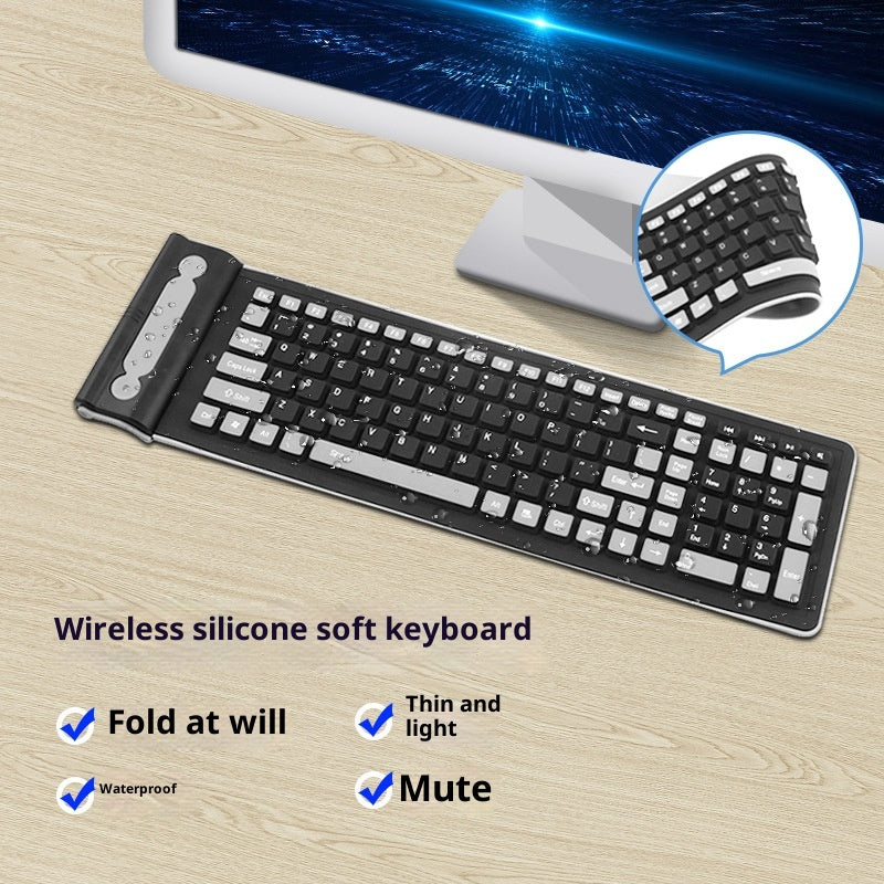 24g sans fil Mute pliant clavier étanche silicone portable