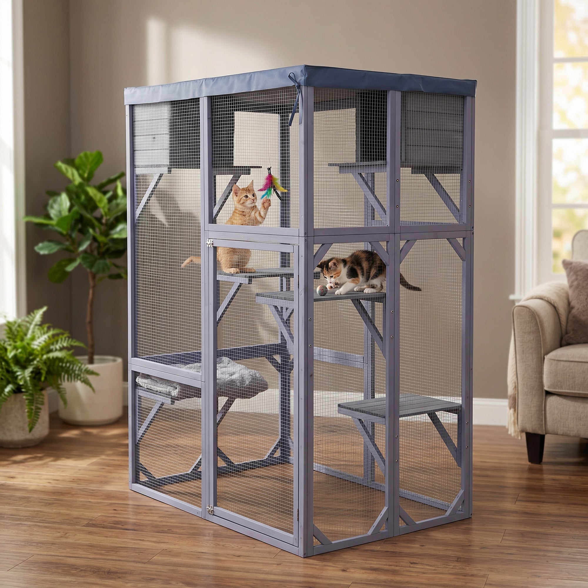 Catio extérieur en bois Boîtier multifonctionnel pour chats