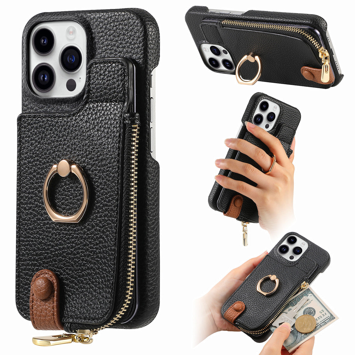 Convient pour 16 porte-carte Zipper porte-manteau de boîtier de téléphone