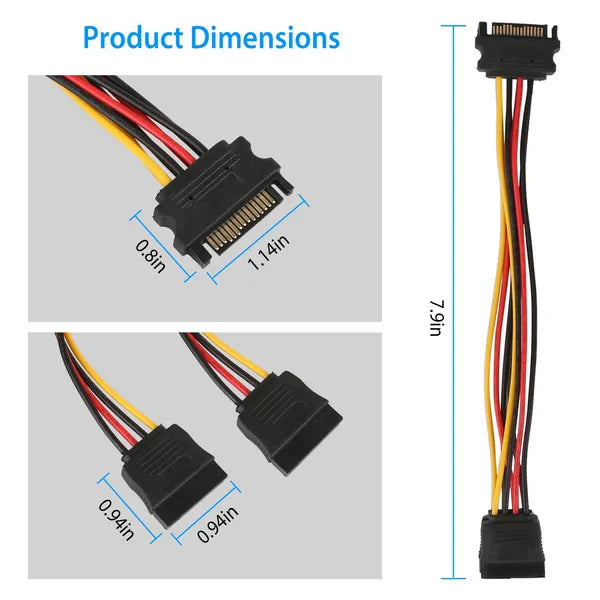 15 Pin Y Splitter Cable Adapter Male to Female Converter Cord for Hard Drive
