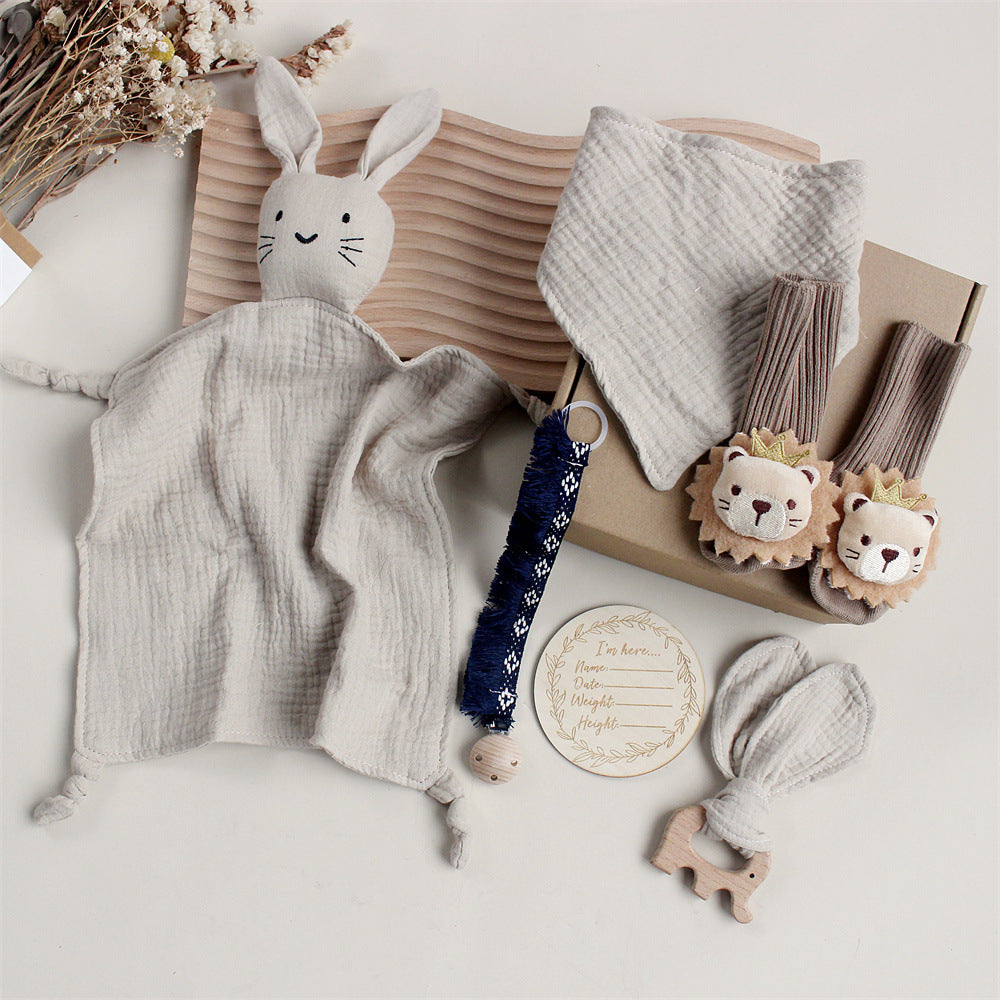 Bébé lapin Lion Appasing Serviettes Chaussettes Saliva Serviette Laver Cadeau Boîte Newborn Bite Anneau Cheveux B