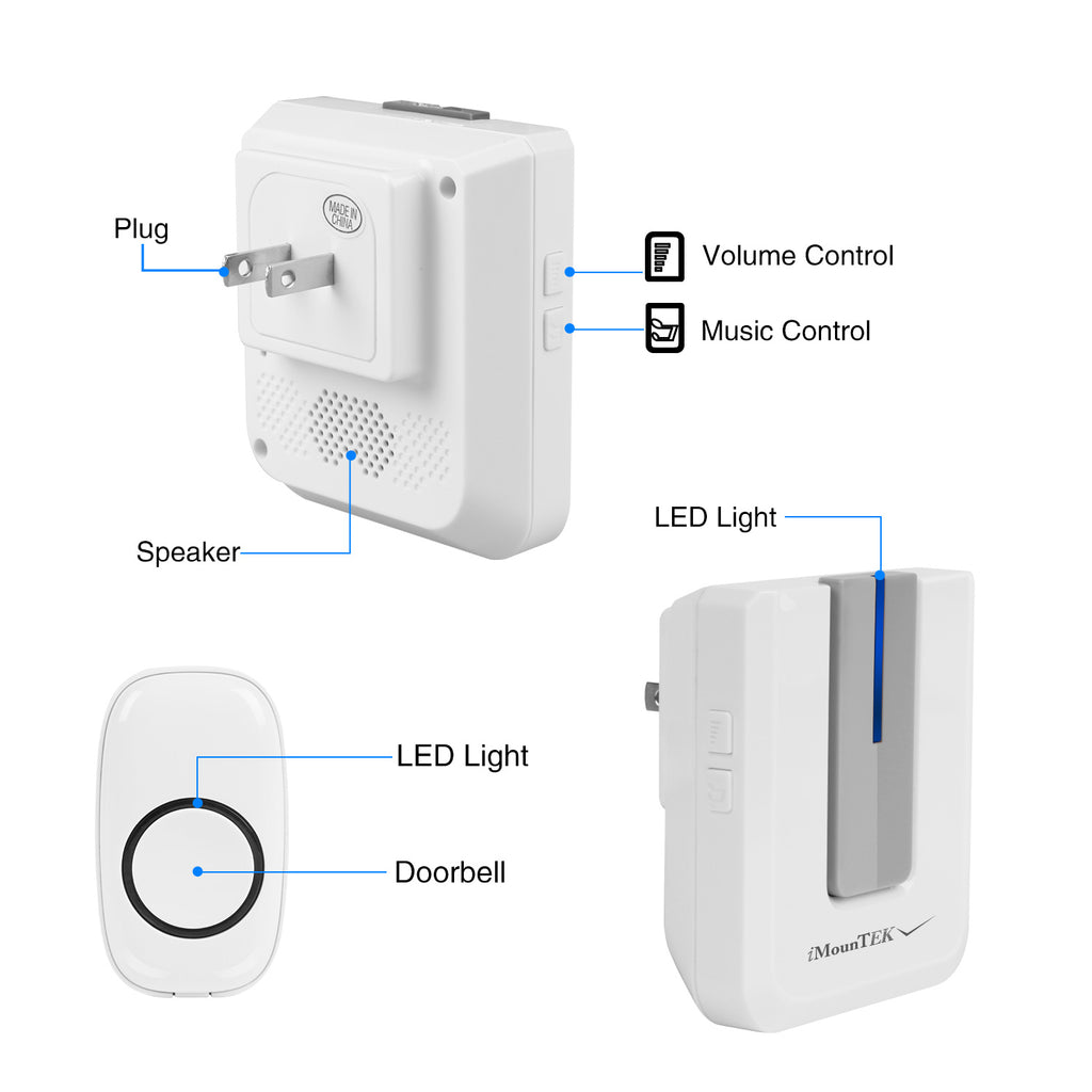 Sonnettes de porte sans fil Bagues 1 Mille FT Gamme de fonctionnement IP44 Porte étanche Chime avec 1 P
