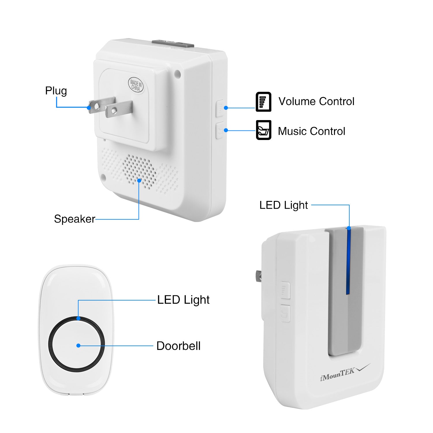 Sonnettes de porte sans fil Bagues 1 Mille FT Gamme de fonctionnement IP44 Porte étanche Chime avec 1 P