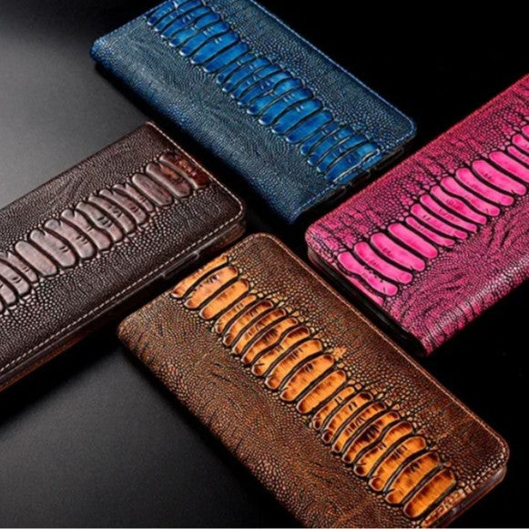 Étui de téléphone magnétique en cuir véritable