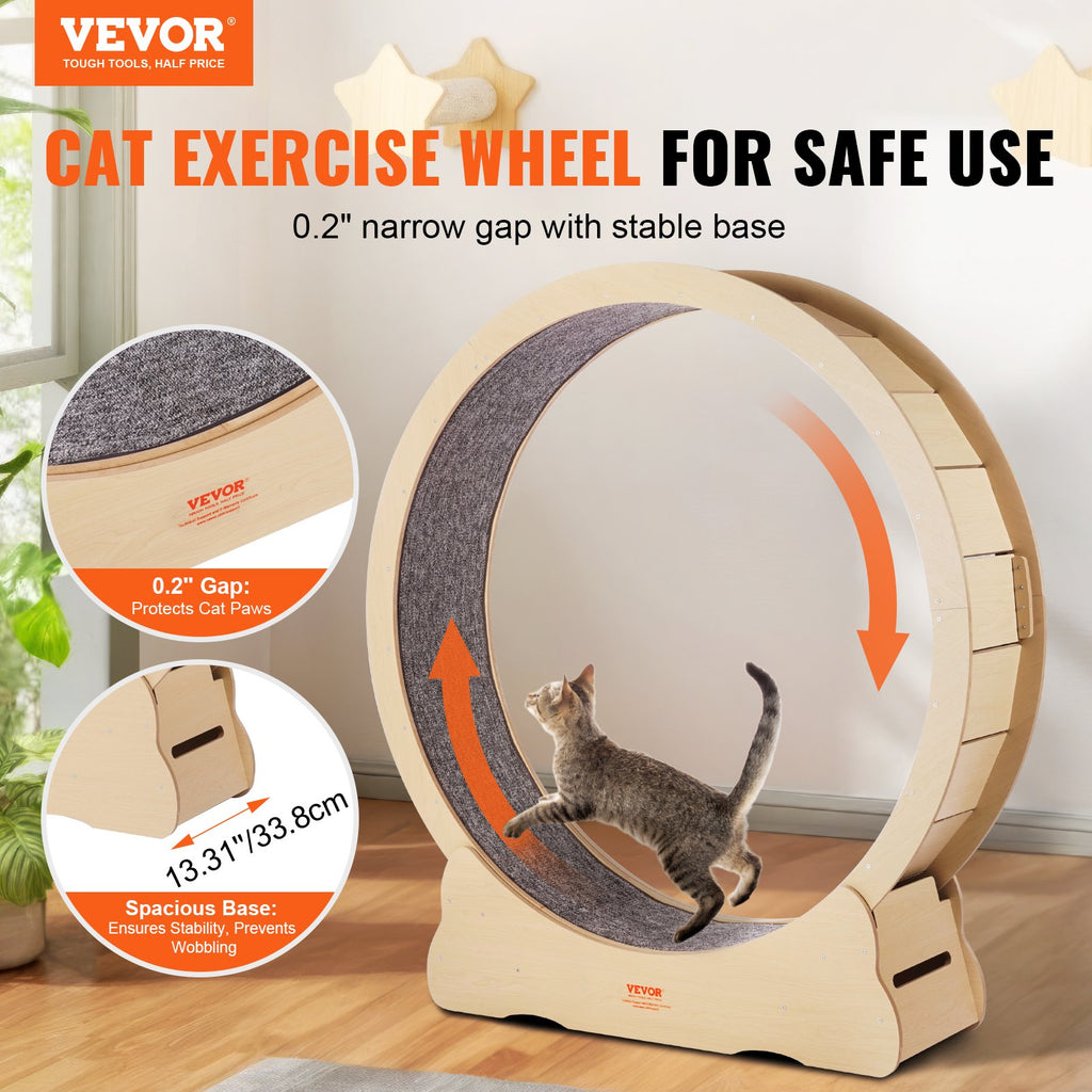 52" Wooden Cat Exercise Wheel Large Wheel Cat Treadmill for Indoor Cats