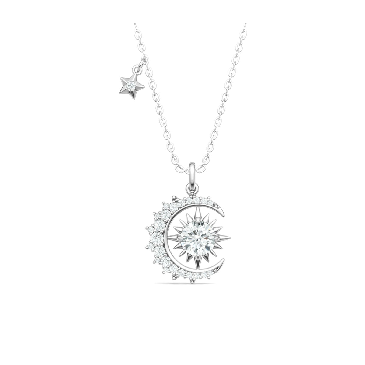S925 Collier en argent 1ct Moissanite Moon Star