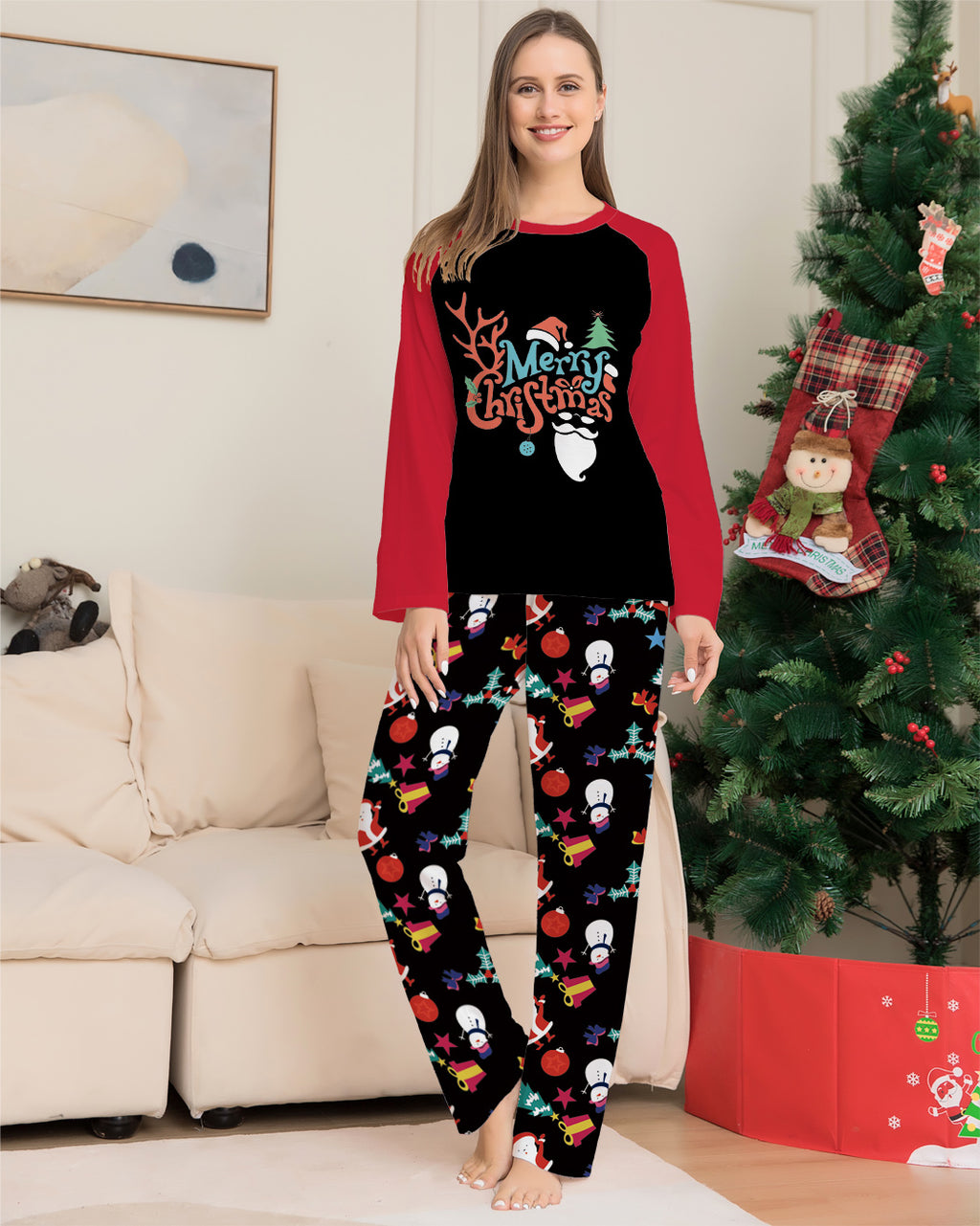 Caricature imprimé Col rond Manches longues Pyjamas de vacances Costume parent-enfant