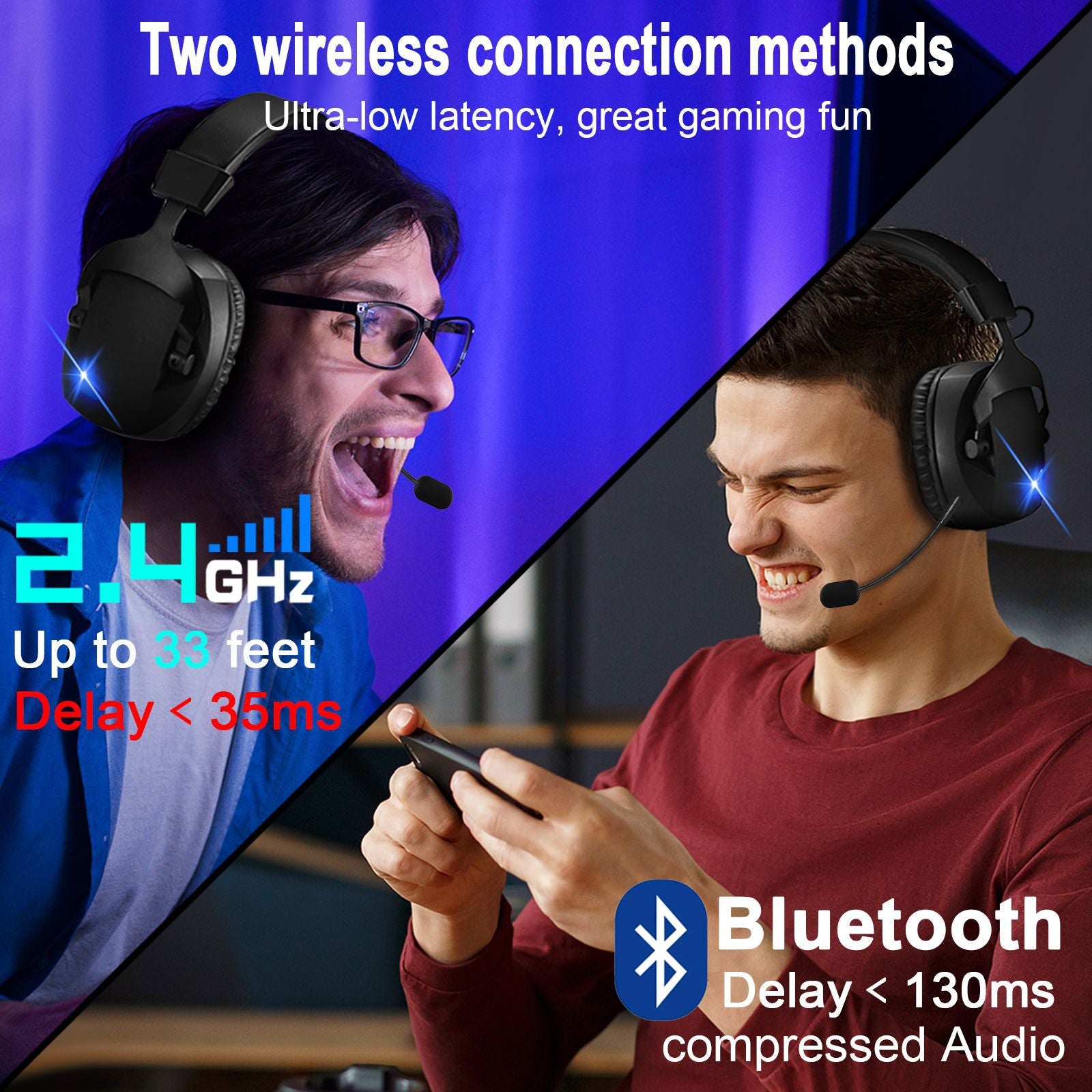 Casque Bluetooth over-Ear avec micro sans fil - 2.4G double mode