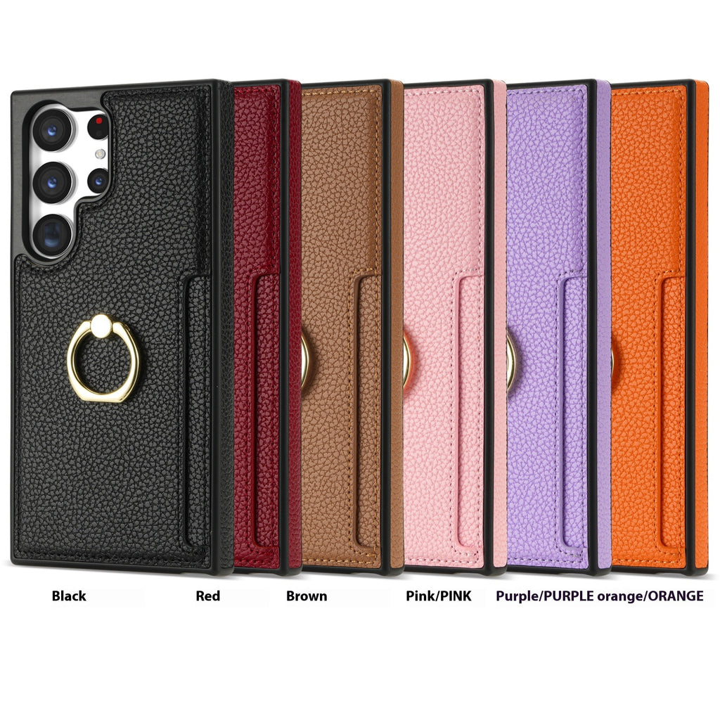 Style Litchi fixation carte bague Portefeuille anti-chute Shell