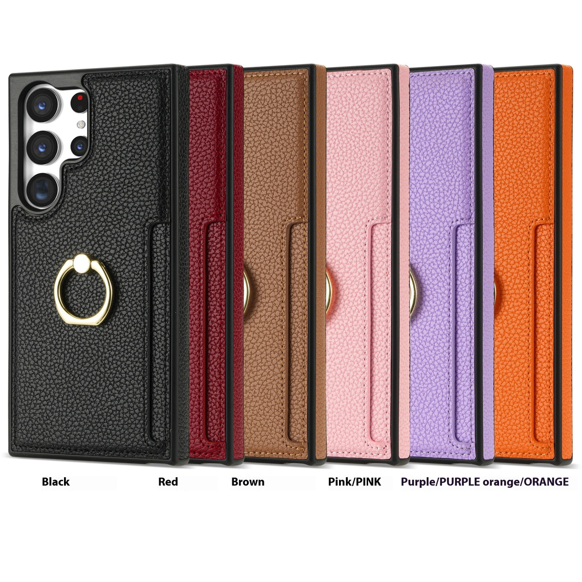 Style Litchi fixation carte bague Portefeuille anti-chute Shell