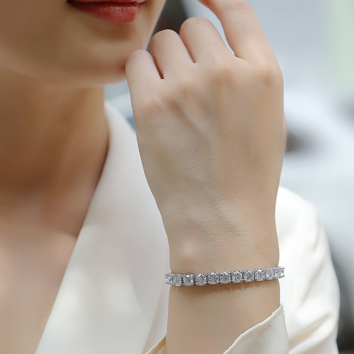 Bracelet de tennis réglable en argent S925