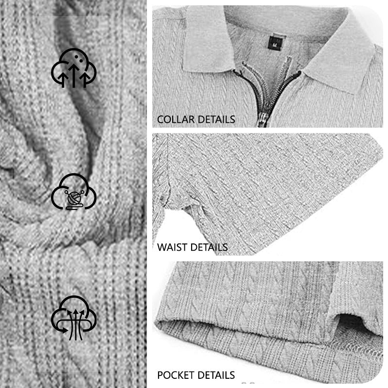 Polo Texturé Homme d'été Jacquard demi-zip Polo avec col tourné