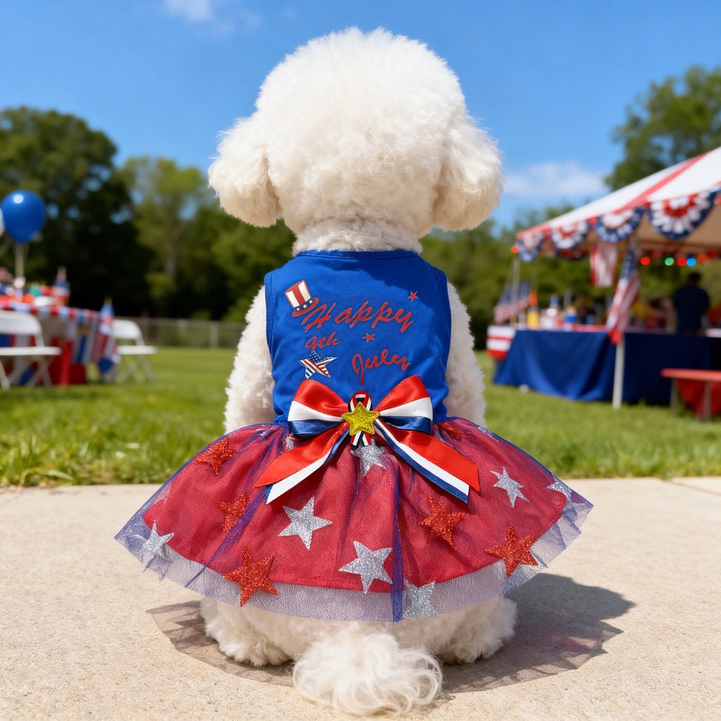 Dog Tulle robe indépendante Jour patriotique Stars Dog Outfit Sparkly Pet robe de vacances avec