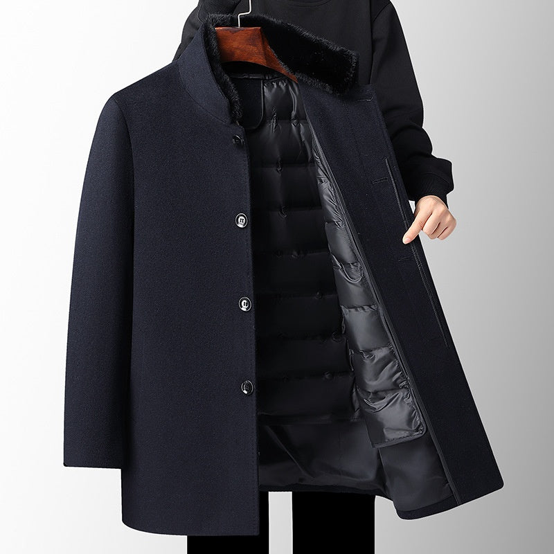 Laine pour hommes Pardessus Automne et hiver Épaisseur mi-long Linge de plume amovible