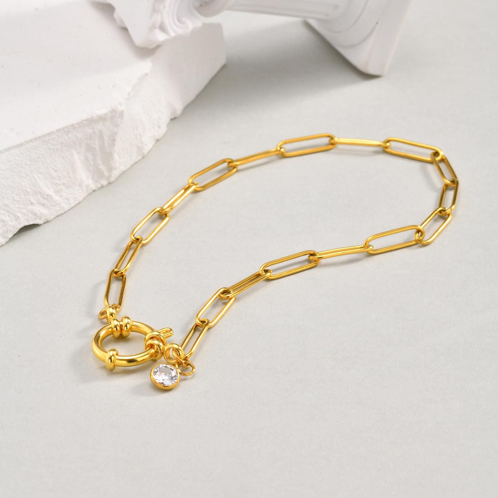 Acier Inoxydable Filet rectangulaire Bubble-clasp Anklet or