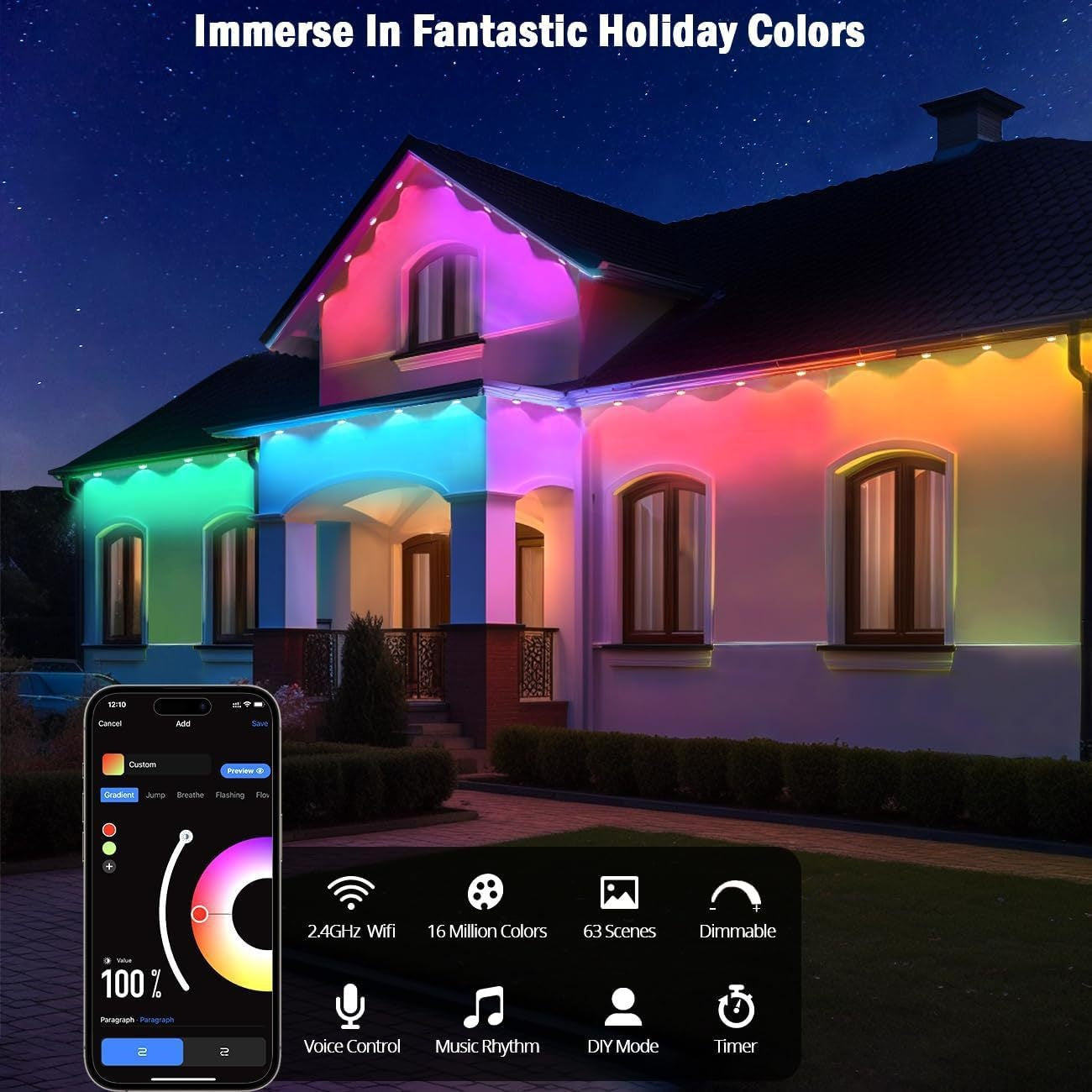 Extérieur Eave Light Smart Imperméable Patio de changement de couleur