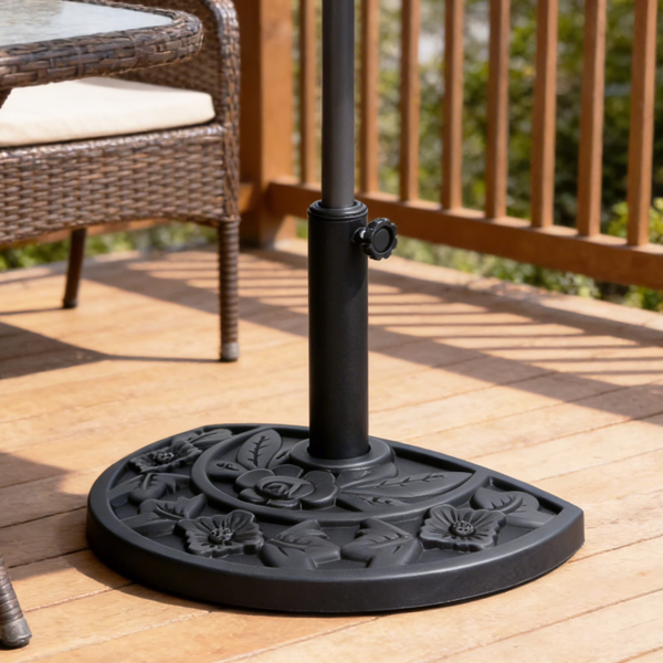 20 Lb Black Half Round Rose Pattern Outdoor Umbrella Umbrella Base Umbrella Stand For Patio