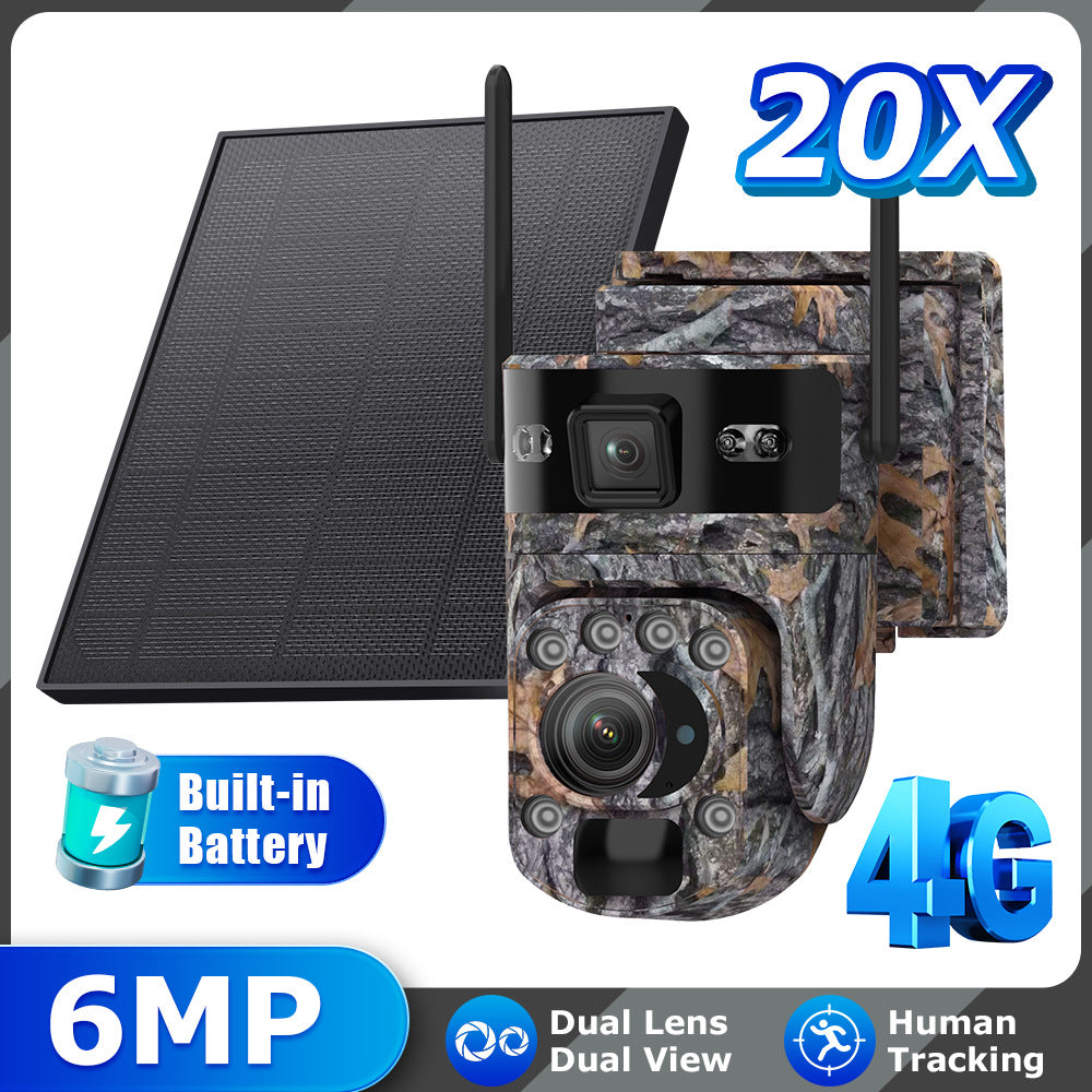 Caméra solaire 4G Camouflage Jungle 6MP HD 20x Zoom Caméra de surveillance
