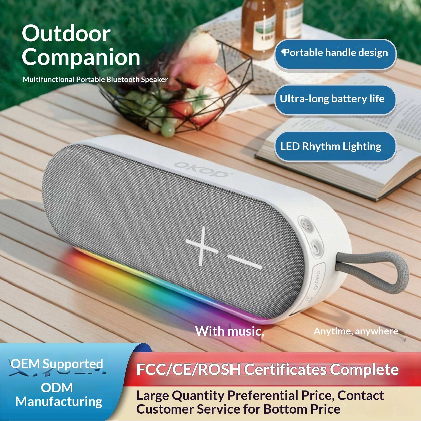 KP-845 Portable Bluetooth Outdoor Haut-parleur sans fil Portable radio FM compatible RGB L