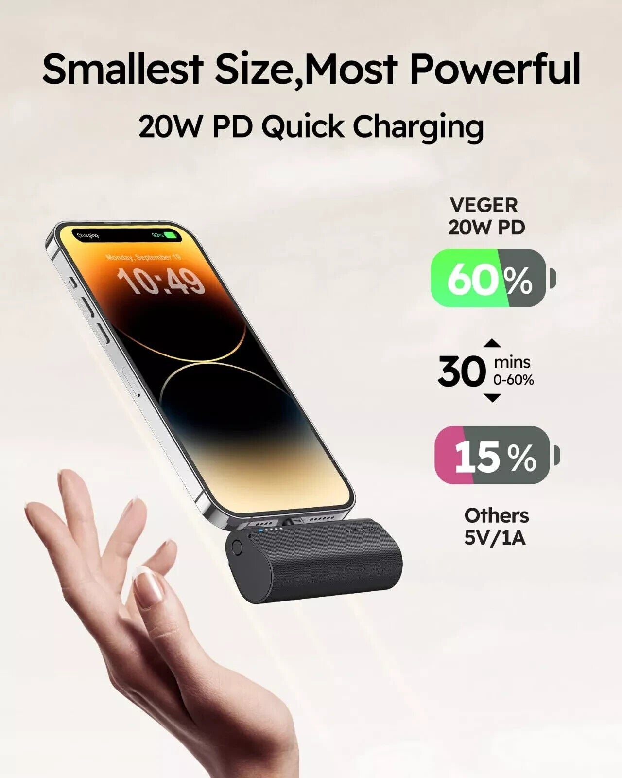 10o00mAh Mini Pocket Capsule Power Bank Chargeur portable rapide 20W pour IPhone & Andr