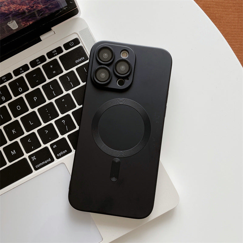 Aspiration magnétique avec boîtier de téléphone portable à électroplaquage de film de lentilles