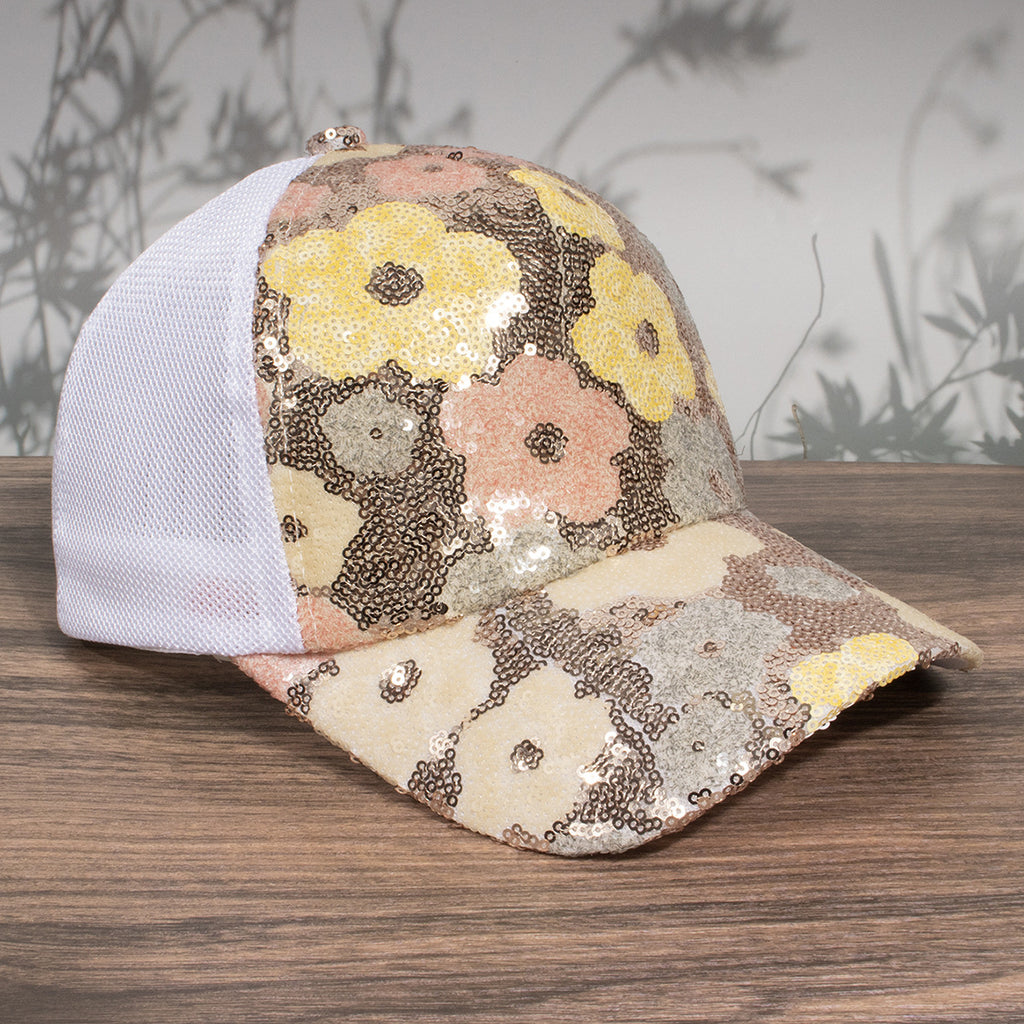 Femmes Retro Sequin Floral Patchwork Breathable Mesh Baseball Cap
