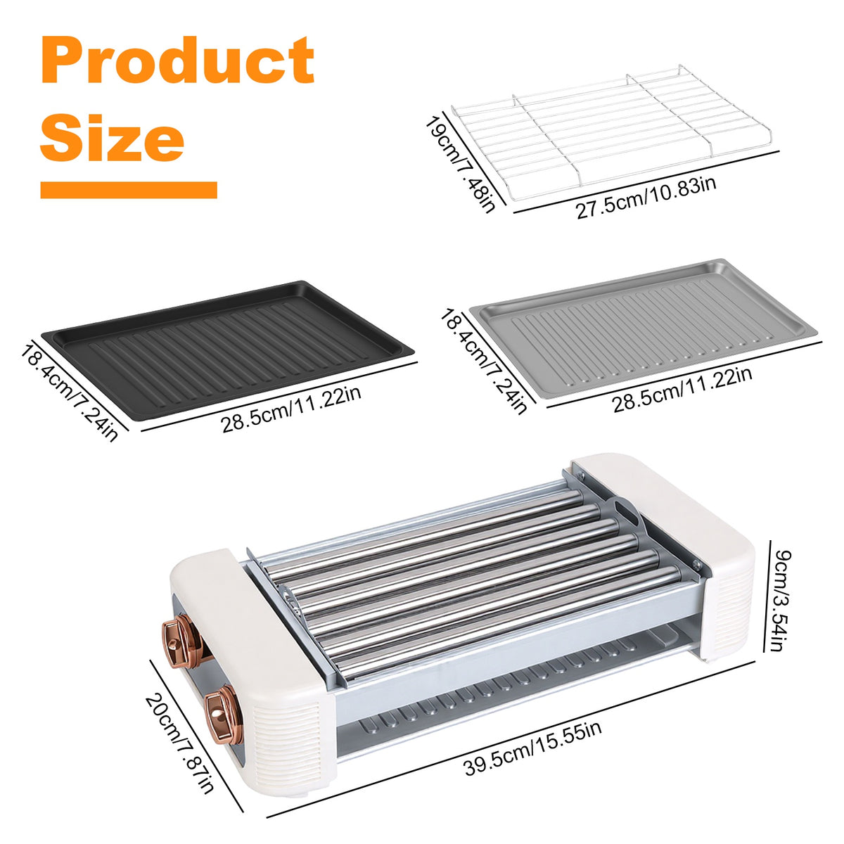 3 En 1 Électrique Rouleau de chien Machine avec Grill & Gridle 6-Roller Chef de chien sans fumée Non-