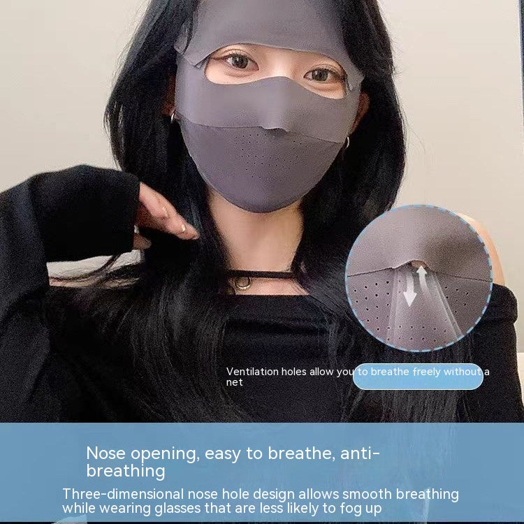 Facekini Masque plein visage écran solaire Respirant mince soie glacée