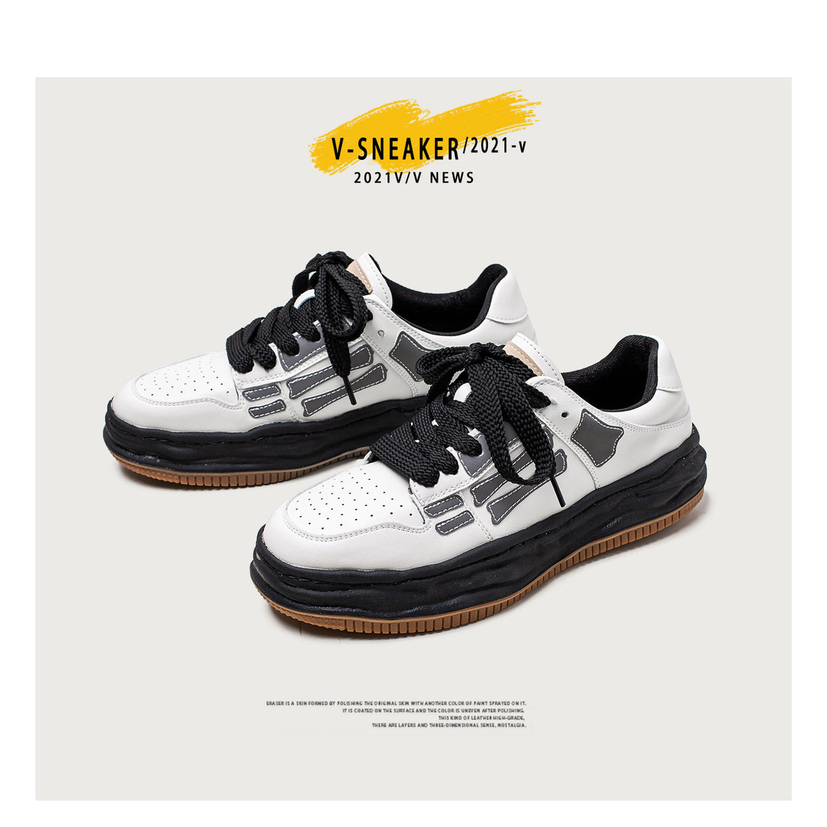 Reflective Bone Retro Platform Sneakers Hommes
