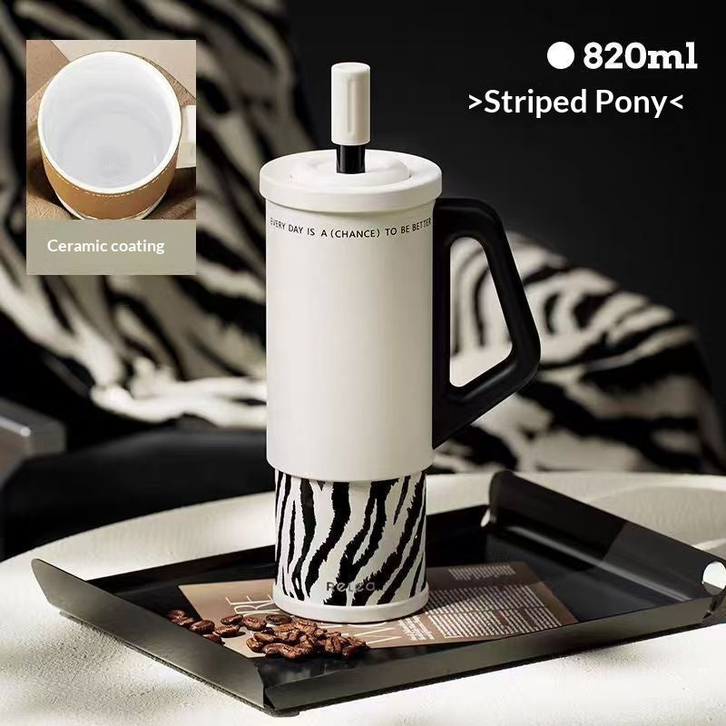 Ice brewing mug with stainless steel handle, large capacity car straw top for C