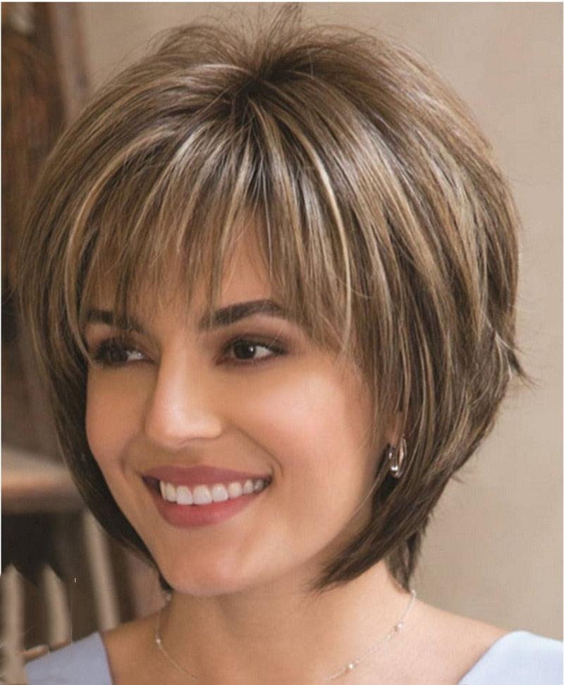 Mixte Blonde Brown Perruques courtes Perruques cheveux naturelles Perruques cheveux résistant à la chaleur