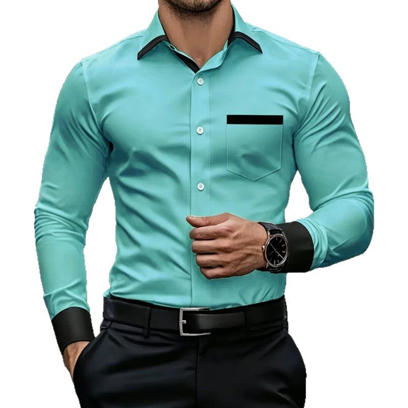 Hommes Business-Casual Fride-Free Contrast-Color Shirt