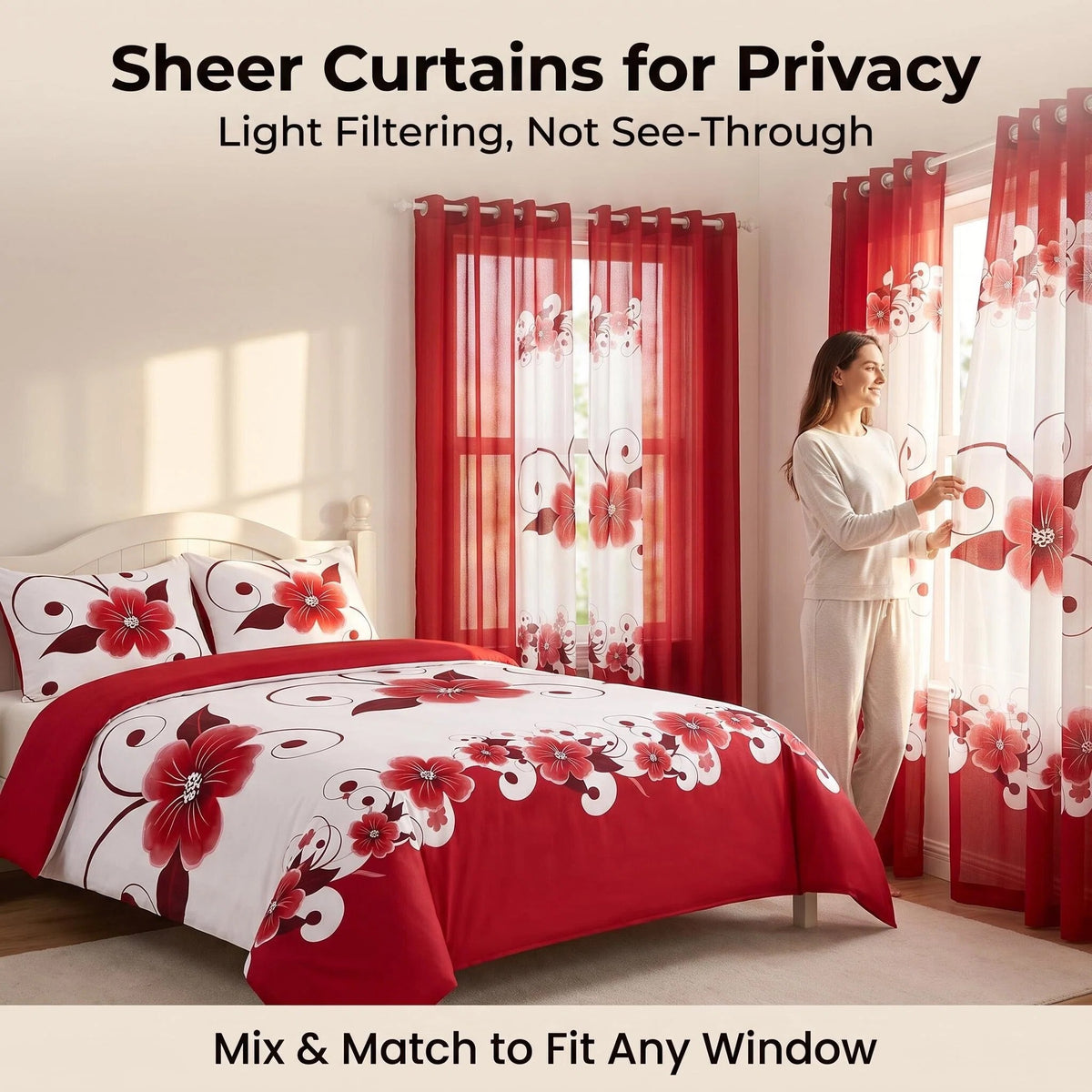 9-Piece rouge et blanc Gardenia Couvercle de couverture pour la Reine