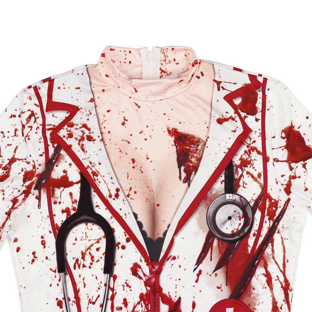 European And American Halloween Infirmière Zombie ronde Col mince manches longues robe
