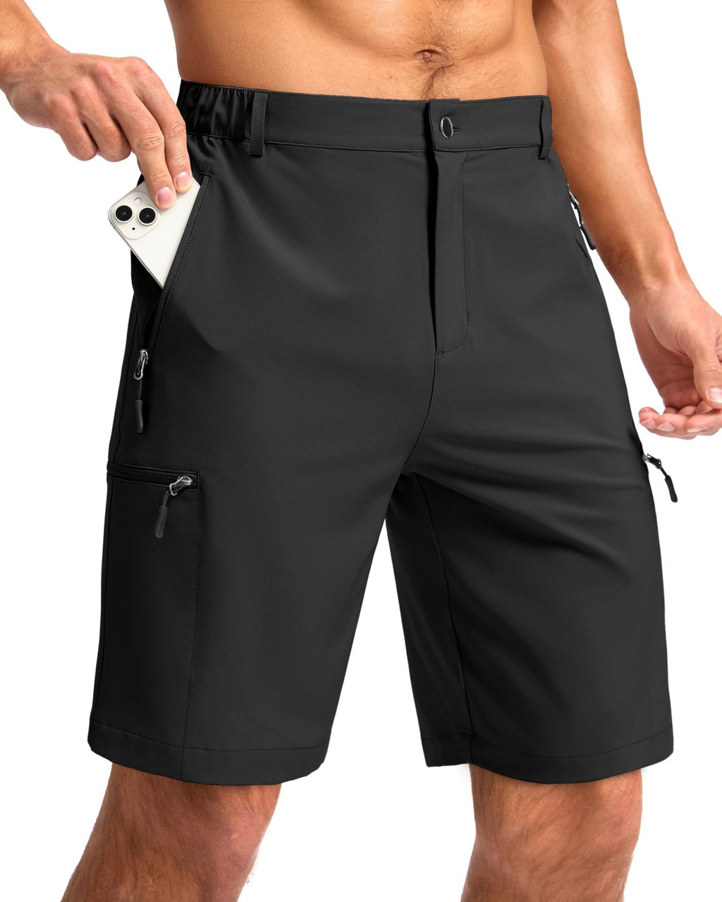 Cargo Shorts homme Multi poches zippées Elastic Waist Quick Dry 2 Couleurs Randonnée en plein air